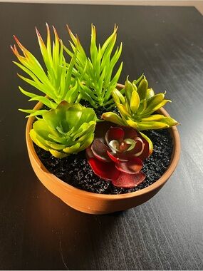 Artificial Succulent Arrangement in Terracotta Pot - Green & Red